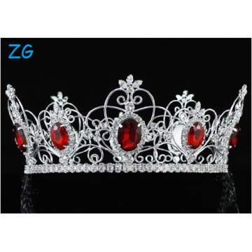 Pageant 3.5 &quot;Full Circle Tiara Simulated Red Crystal King Reine Couronne bijoux Tiara mariage couronne